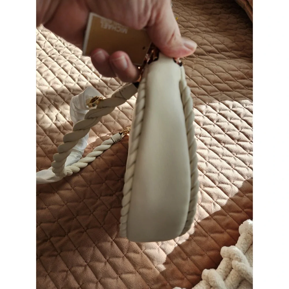 NWT Michael Kors Kyla Small Leather Convertible Pochette Lt. Cream w/Strap - Picture 6 of 8